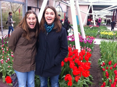 This is Amanda and Lauren displaying the appropriate level of excitement about having a life with this many tulips in it!